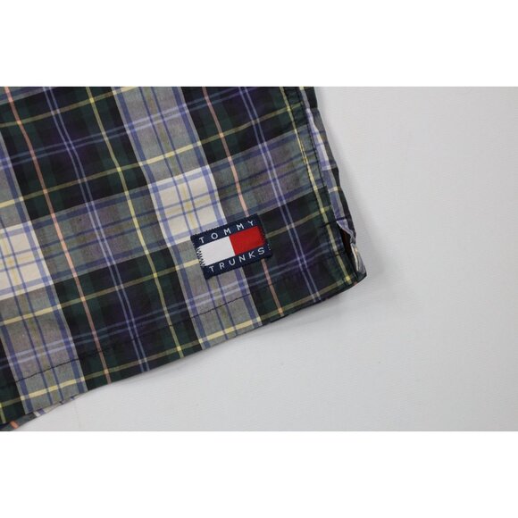 AS IS Vintage 90s Tommy Hilfiger Mens 2XL XXL Spell Out Lined Shorts Swim Trunks - Picture 5 of 14